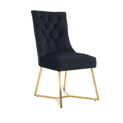 Ambra Velvet Dining Chair – Tufted Accent with Gold Legs & Ring Pull