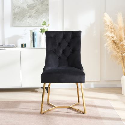 Ambra Velvet Dining Chair – Tufted Accent with Gold Legs & Ring Pull