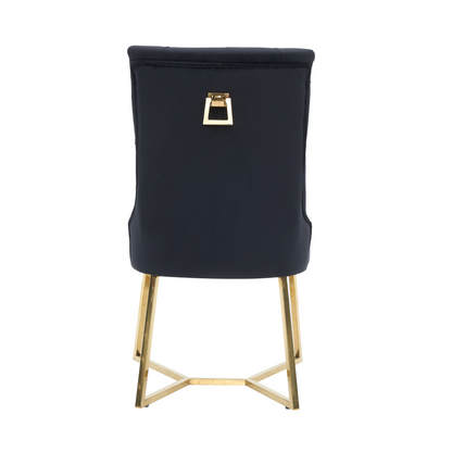 Ambra Velvet Dining Chair – Tufted Accent with Gold Legs & Ring Pull