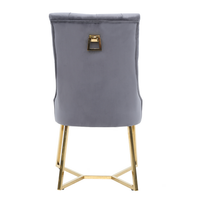 Ambra Velvet Dining Chair – Tufted Accent with Gold Legs & Ring Pull