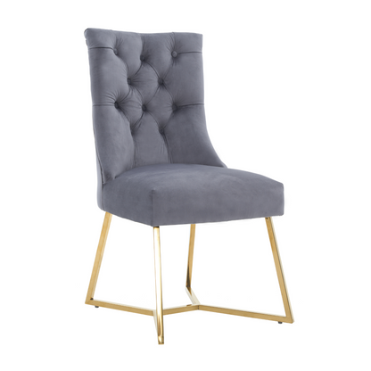 Ambra Velvet Dining Chair – Tufted Accent with Gold Legs & Ring Pull