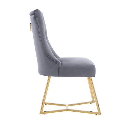 Ambra Velvet Dining Chair – Tufted Accent with Gold Legs & Ring Pull