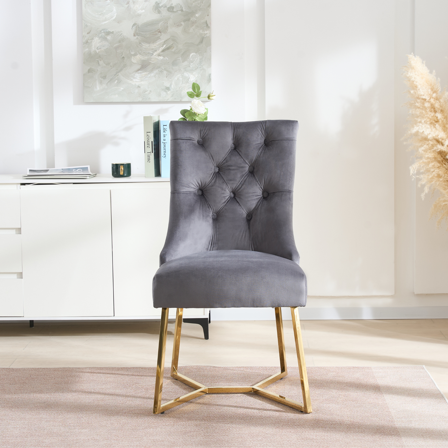 Ambra Velvet Dining Chair – Tufted Accent with Gold Legs & Ring Pull