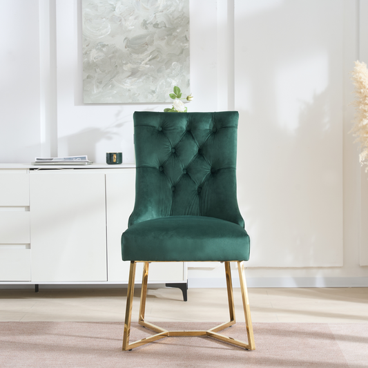 Ambra Velvet Dining Chair – Tufted Accent with Gold Legs & Ring Pull