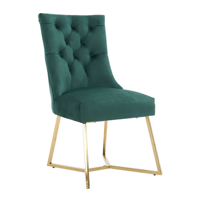 Ambra Velvet Dining Chair – Tufted Accent with Gold Legs & Ring Pull
