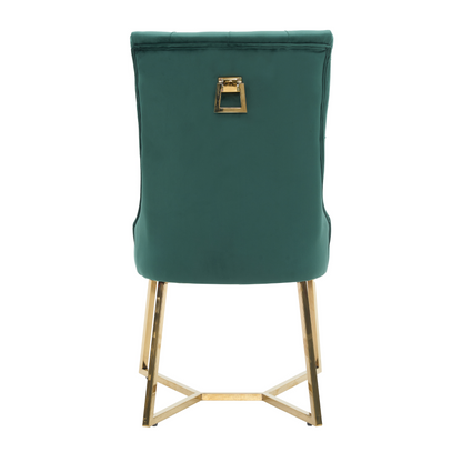 Ambra Velvet Dining Chair – Tufted Accent with Gold Legs & Ring Pull