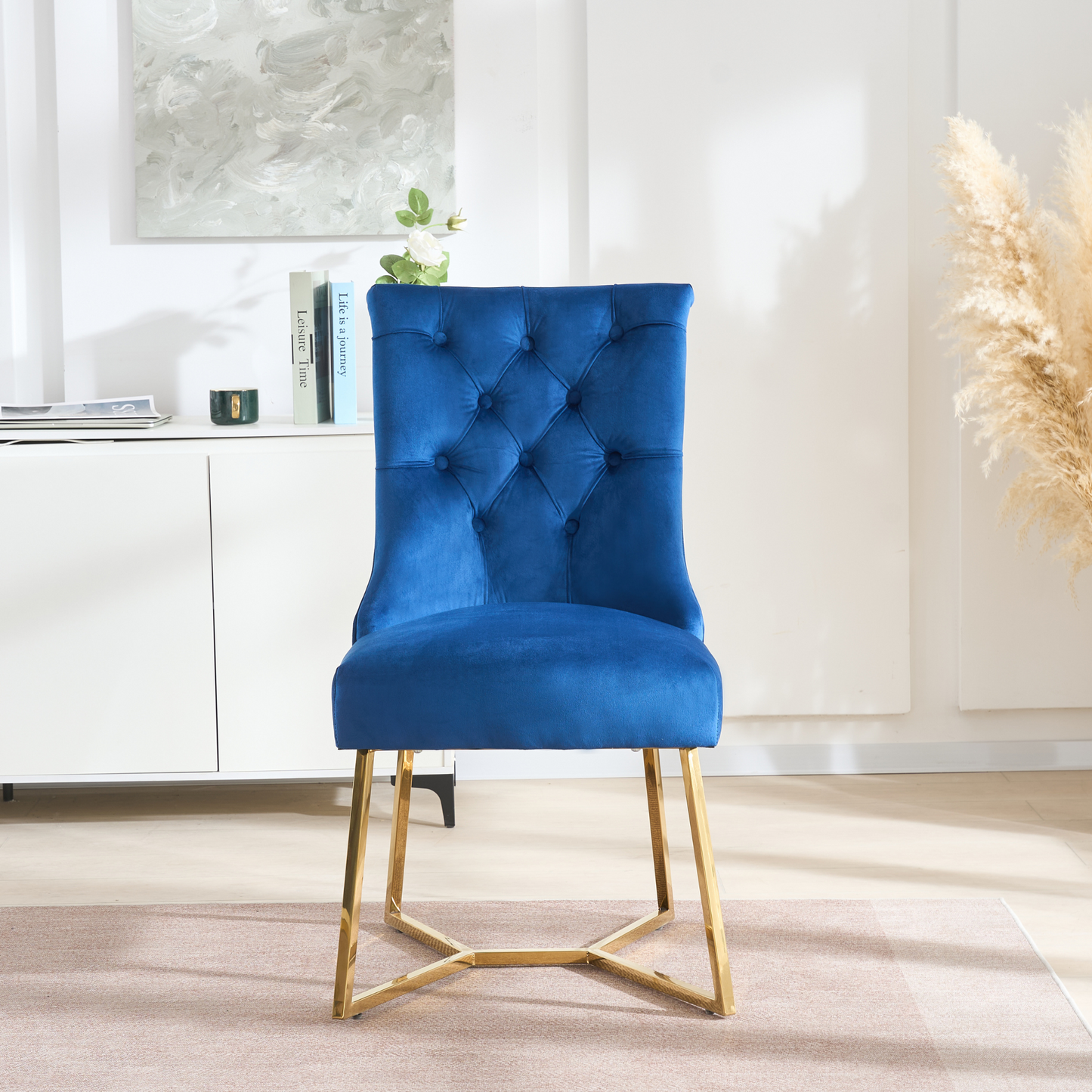 Ambra Velvet Dining Chair – Tufted Accent with Gold Legs & Ring Pull