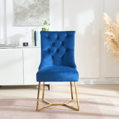 Ambra Velvet Dining Chair – Tufted Accent with Gold Legs & Ring Pull