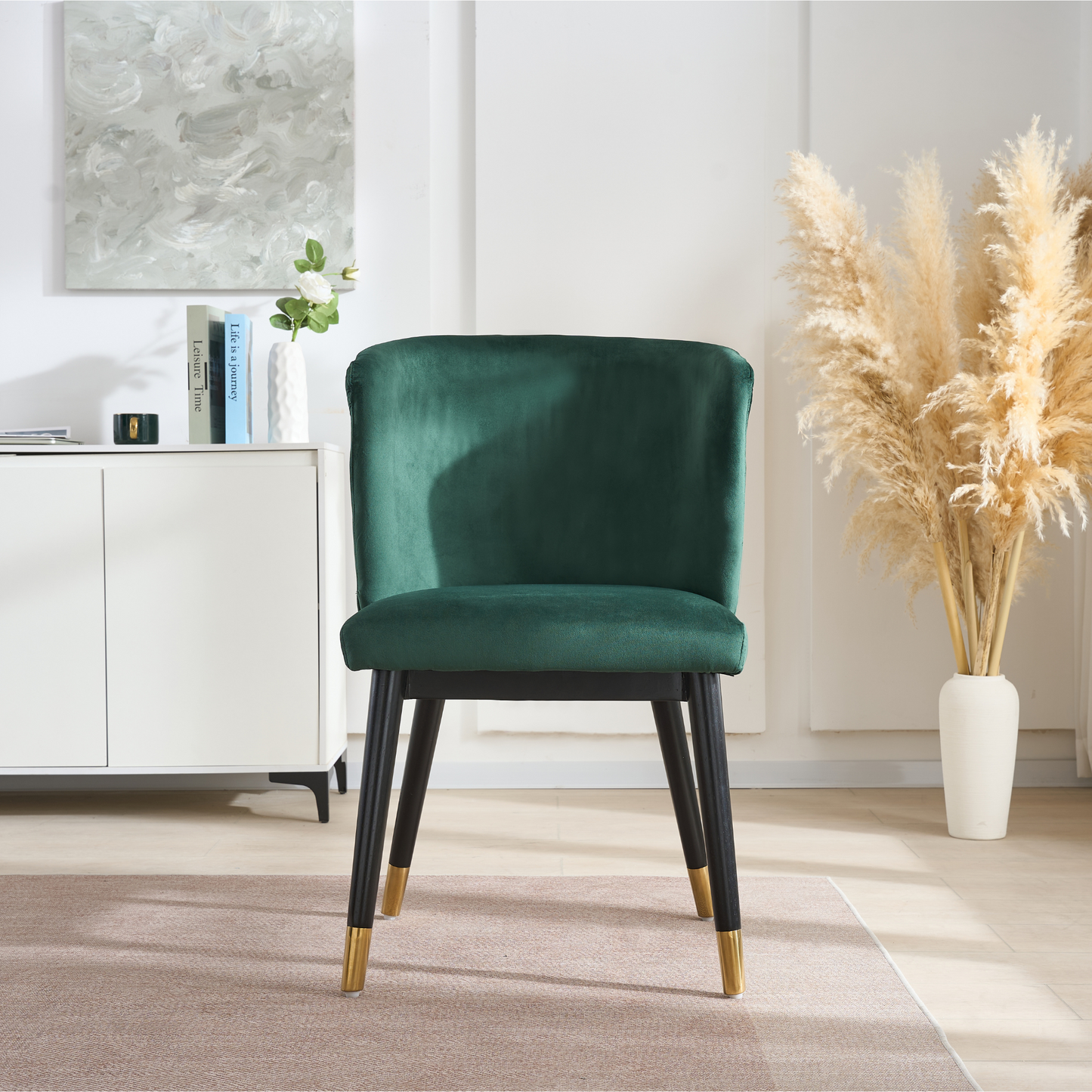 Sofina Modern Velvet Dining Chair with Tufted Back – Wooden Frame & Gold-Tipped Rubberwood Legs