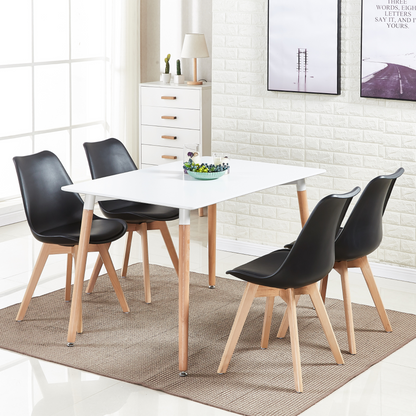 White Halo Dining Table & Set of 4 Lorenzo Jamie Tulip Dining Chairs with Padded Seat