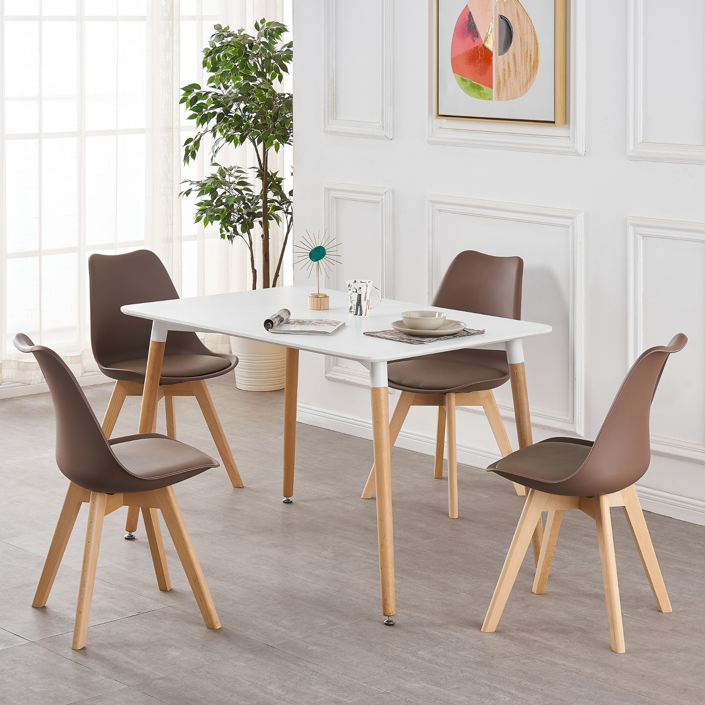 White Halo Dining Table & Set of 4 Lorenzo Jamie Tulip Dining Chairs with Padded Seat