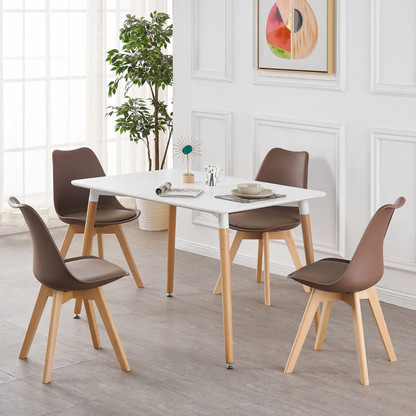 White Halo Dining Table & Set of 4 Lorenzo Jamie Tulip Dining Chairs with Padded Seat