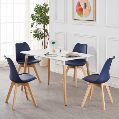 White Halo Dining Table & Set of 4 Lorenzo Jamie Tulip Dining Chairs with Padded Seat