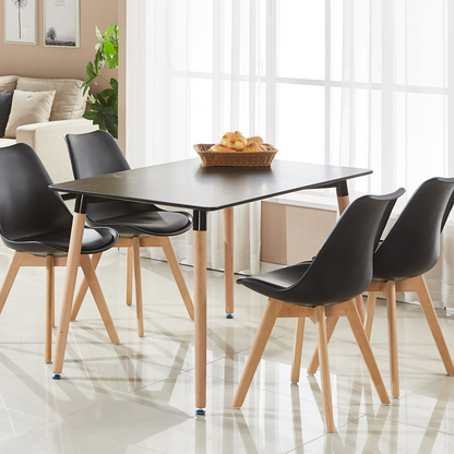 Black Halo Dining Table & Set of 4 Jamie Lorenzo Tulip chairs with Padded Seat