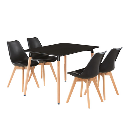 Black Halo Dining Table & Set of 4 Jamie Lorenzo Tulip chairs with Padded Seat