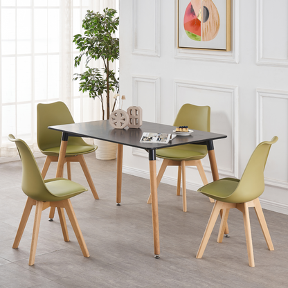 Black Halo Dining Table & Set of 4 Jamie Lorenzo Tulip chairs with Padded Seat