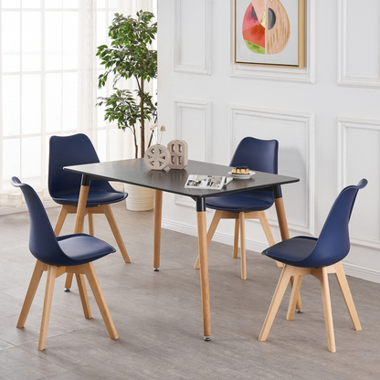 Black Halo Dining Table & Set of 4 Jamie Lorenzo Tulip chairs with Padded Seat