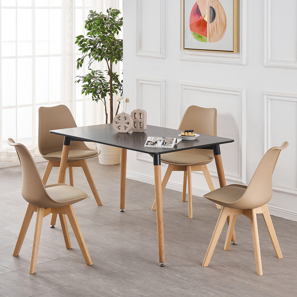 Black Halo Dining Table & Set of 4 Jamie Lorenzo Tulip chairs with Padded Seat