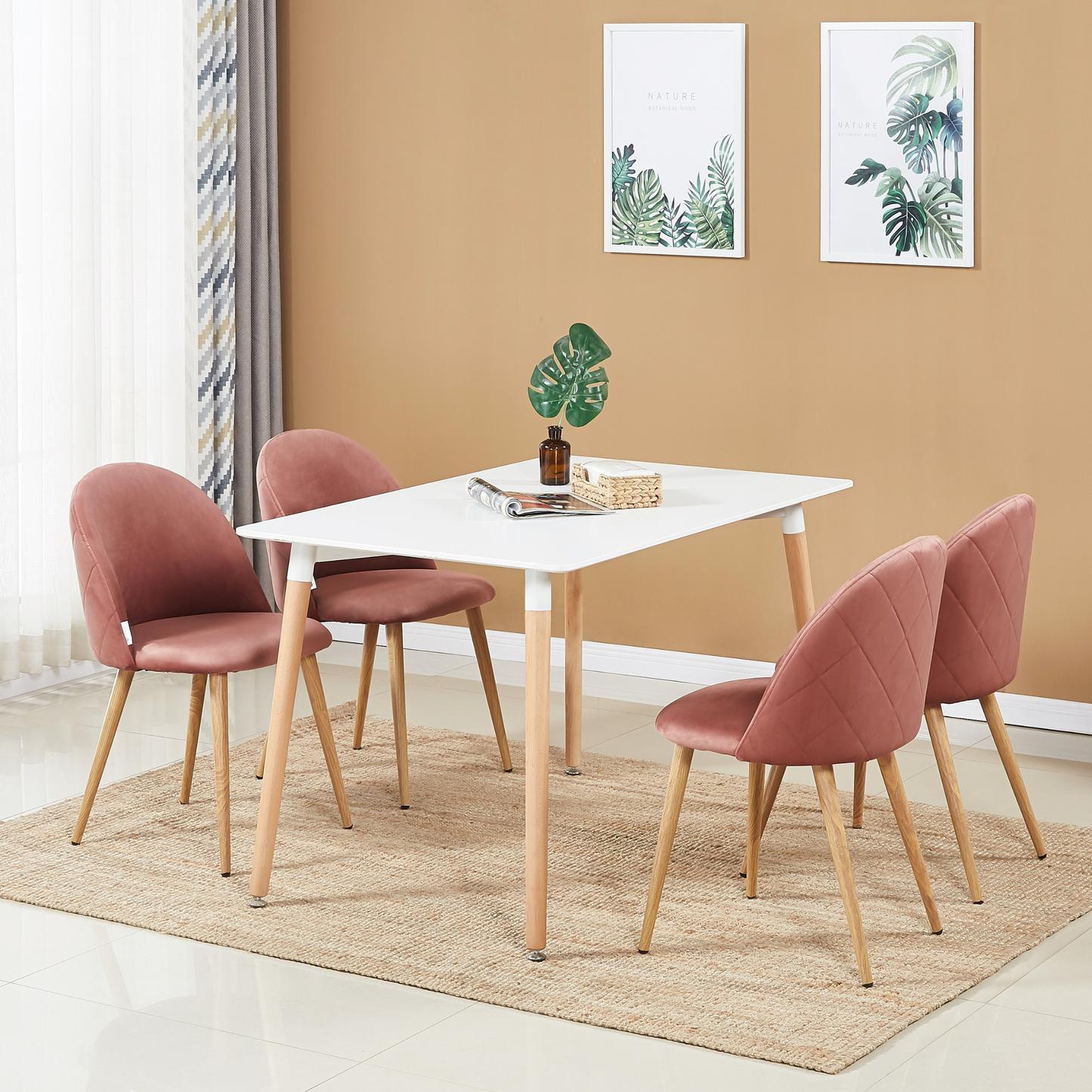 Lucia Halo Dining Set, a Table and Chairs Set of 4, White/Grey