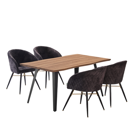 Vittorio Rocco LUX 5PCs Dining Set includes an Oak Dining Table and Set of 4 Dining Chairs