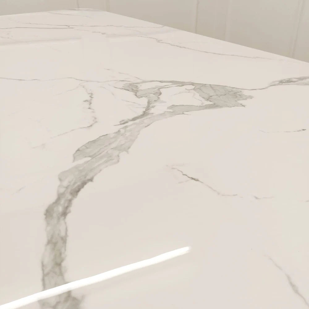 Valeo Gold 1.8 Dining Table with Polar White Sintered Stone Top - Monarch Beds and Mattresses