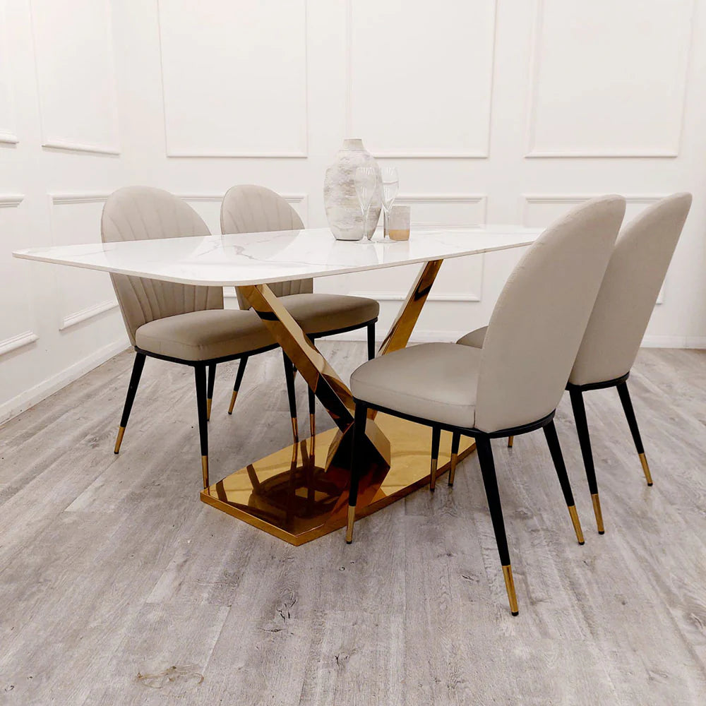 Valeo Gold 1.8 Dining Table with Polar White Sintered Stone Top - Monarch Beds and Mattresses