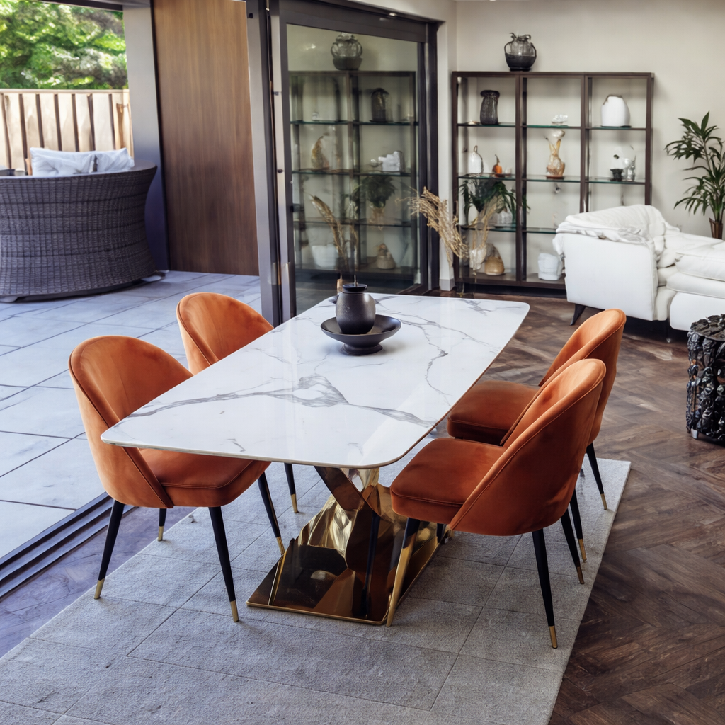 Valeo Gold 1.8 Dining Table with Polar White Sintered Stone Top - Monarch Beds and Mattresses