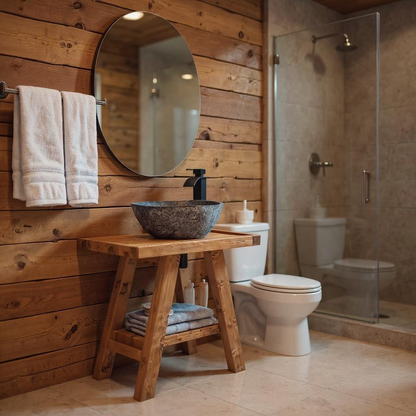 BORA Wooden Vanity and Shelf Storage with Stone Sink | Tribe Joinery
