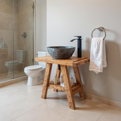 BORA Wooden Vanity and Shelf Storage with Stone Sink | Tribe Joinery