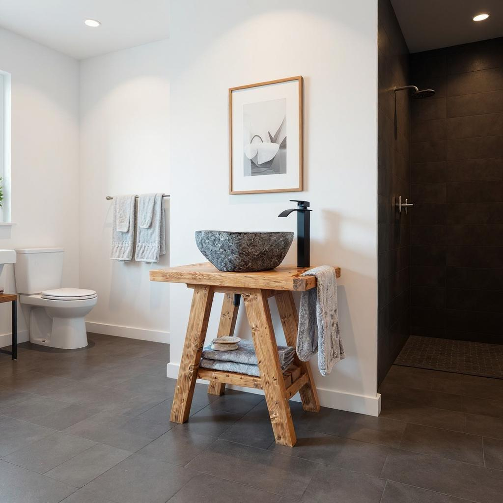 BORA Wooden Vanity and Shelf Storage with Stone Sink | Tribe Joinery