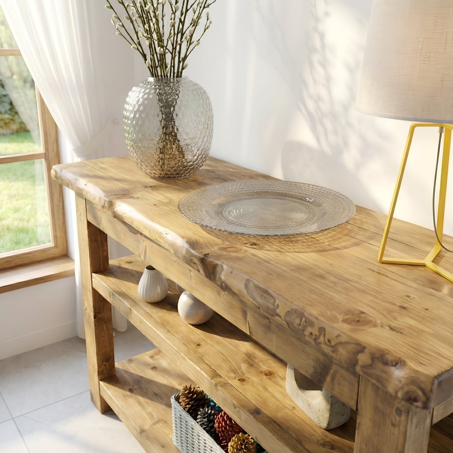 Venti Live Edge Console Solid Wood With Shelf