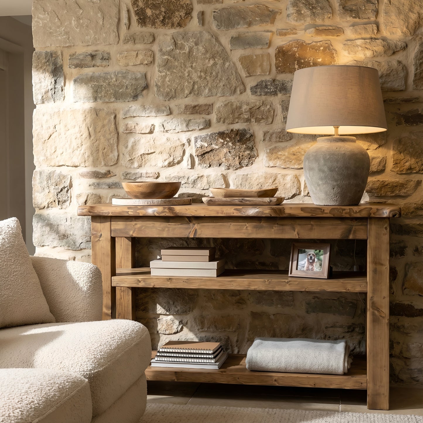 Venti Live Edge Console Solid Wood With Shelf