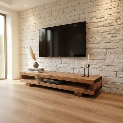 VIOT Low Solid Wood Chunky TV Unit Dark Oak Colour