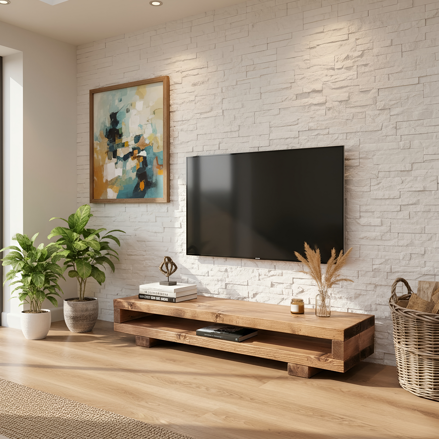 VIOT Low Solid Wood Chunky TV Unit Dark Oak Colour