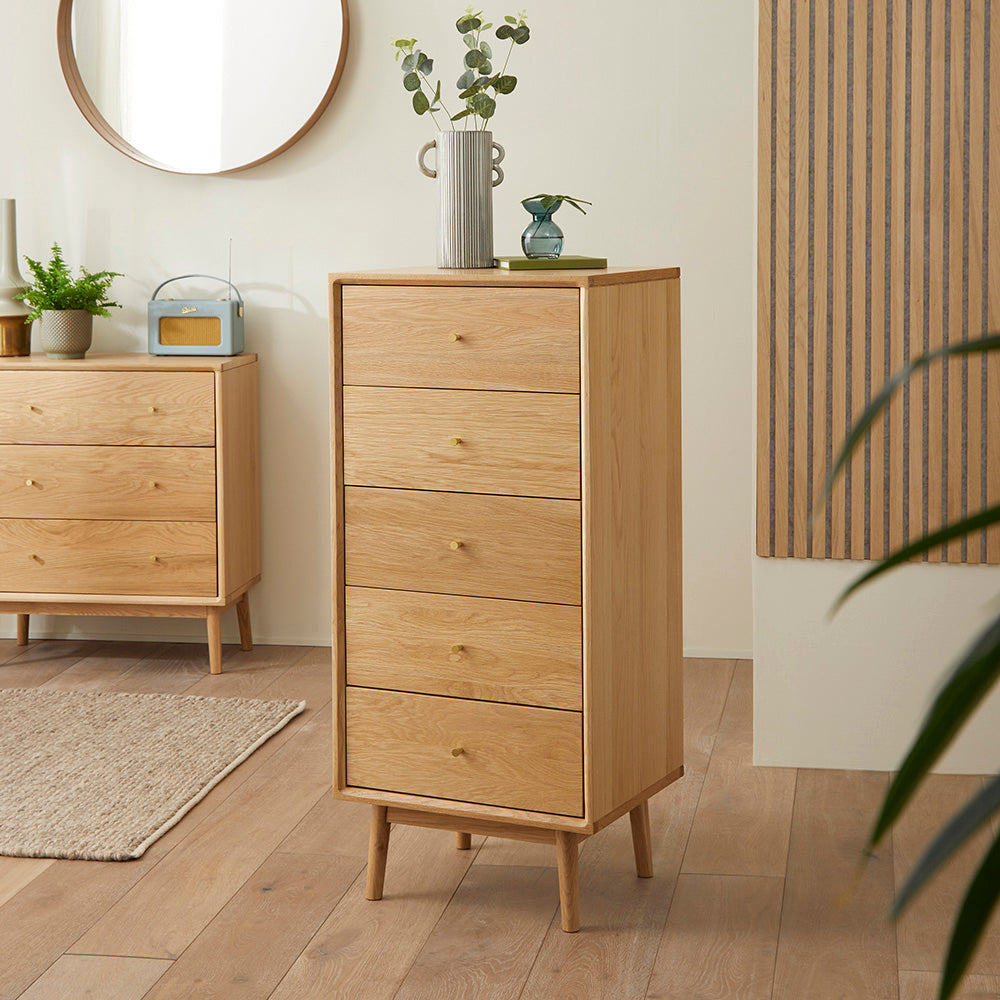 Wright Oak Tallboy Chest of 5 Drawers