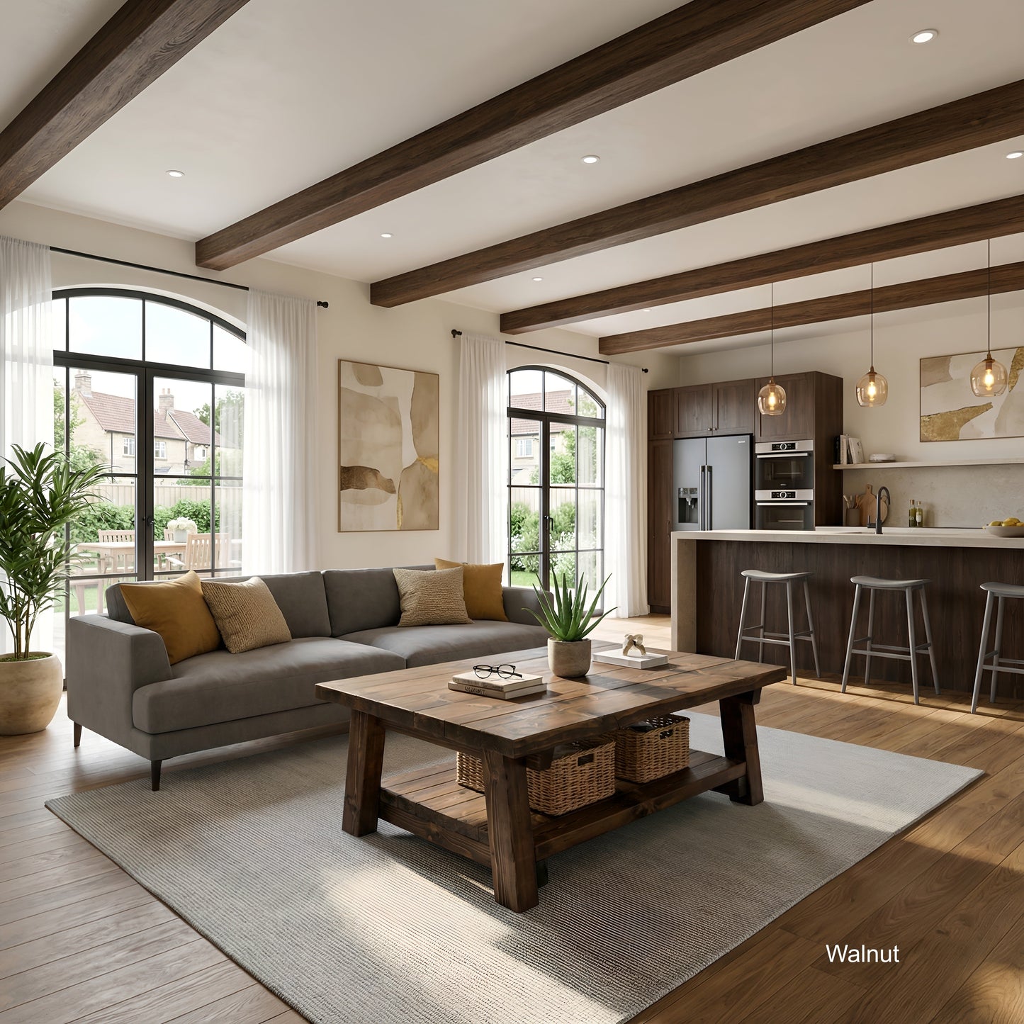 Large ARBA Rustic Wooden Coffee Table With Shelf In Walnut