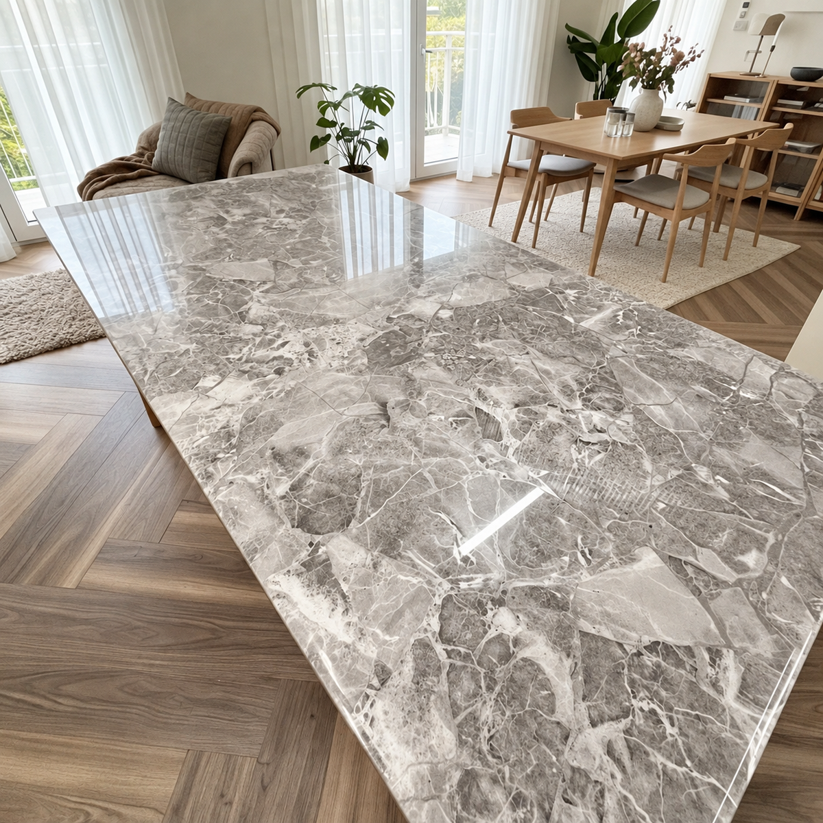 Marble dining table with modern designer base