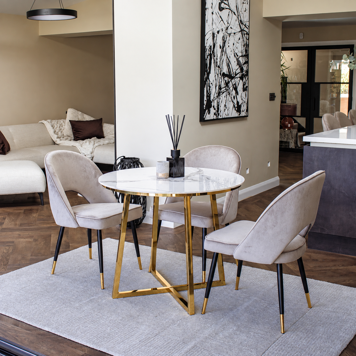 Astra champagne velvet dining chair