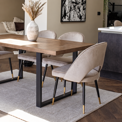 Astra Velvet Dining Chairs | Scandinavian Modern with Gold Tip Legs