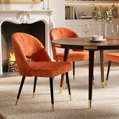 Astra Velvet Dining Chairs | Scandinavian Modern with Gold Tip Legs