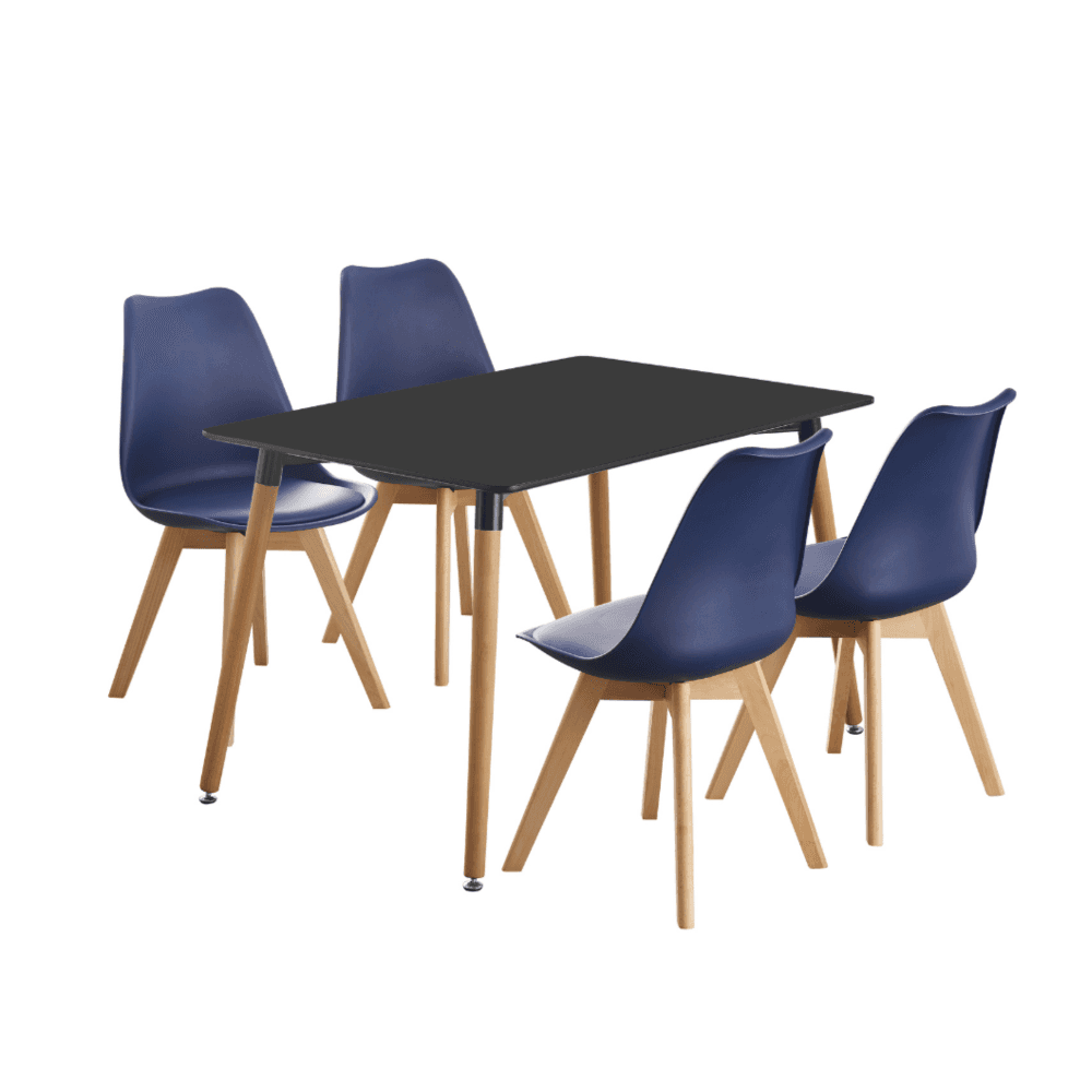 Black Halo Dining Table & Set of 4 Jamie Lorenzo Tulip chairs with Padded Seat