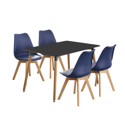 Black Halo Dining Table & Set of 4 Jamie Lorenzo Tulip chairs with Padded Seat