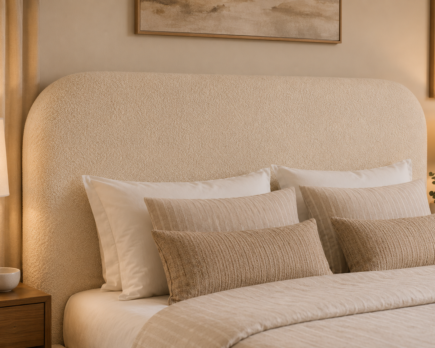 Contemporary luxury bed with curved headboard