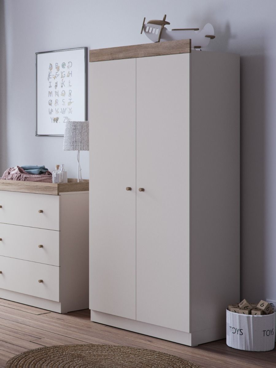 Little Acorns Burlington 3 Piece Nursery Furniture Set with Cot Bed, Dresser and Wardrobe - Cashmere & Truffle Oak