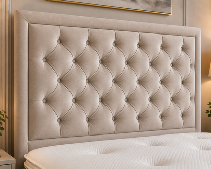 Luxury upholstered divan bed with Chesterfield detailing