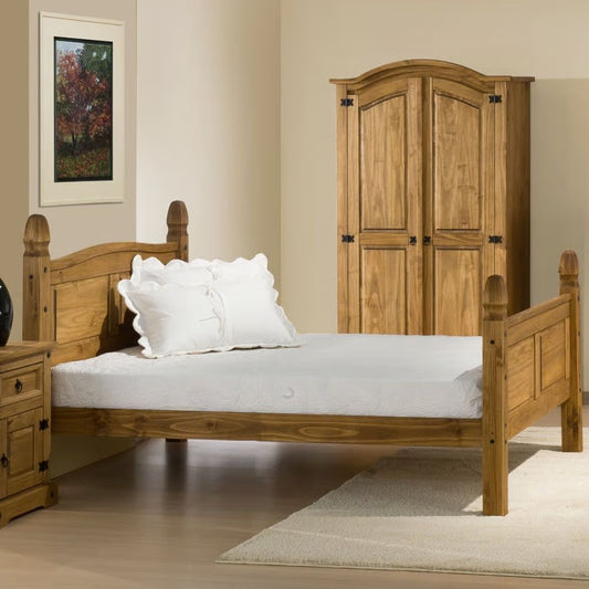 Single 3 FT Corona High Foot End Waxed Solid Pine Wooden Bed