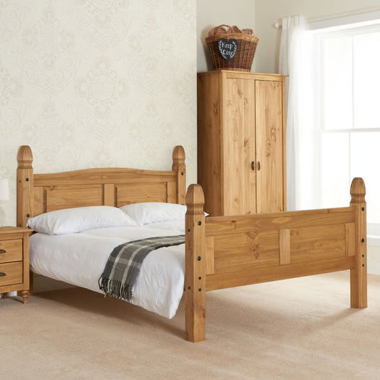 Single 3 FT Corona High Foot End Waxed Solid Pine Wooden Bed