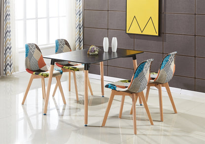 Patchwork Halo Dining Set Includes a Black Dining Table & Set of 4 Multicolour Fabric Chairs