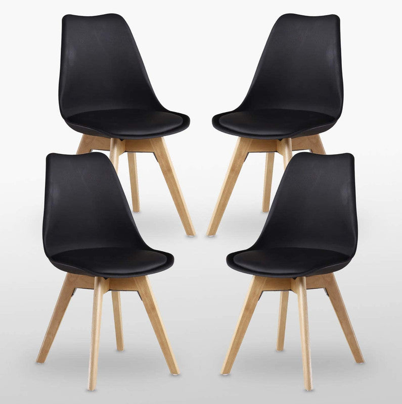 Black Halo Dining Table & Set of 4 Jamie Lorenzo Tulip chairs with Padded Seat