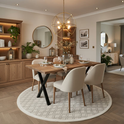 Farmhouse Dining Table With Bench and Black Metal Cross Legs